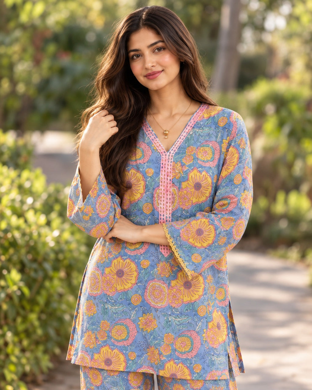 🌼💙 Sunehri Bloom Blue Floral Kurta & Palazzo Set 💙🌼