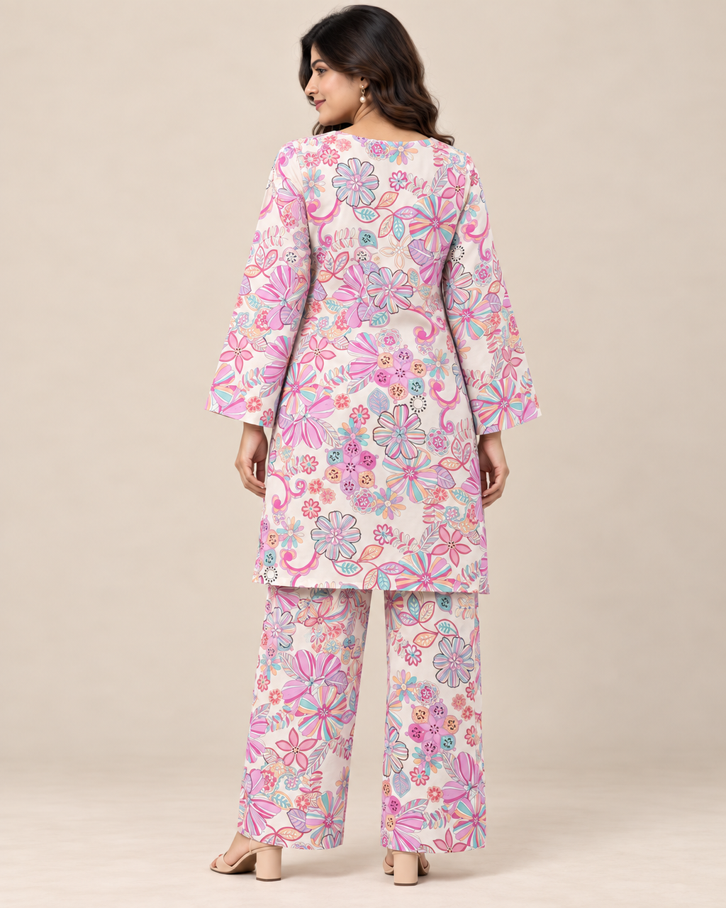 Pastel Bloom Ivory Floral Kurti & Palazzo Co-ord Set