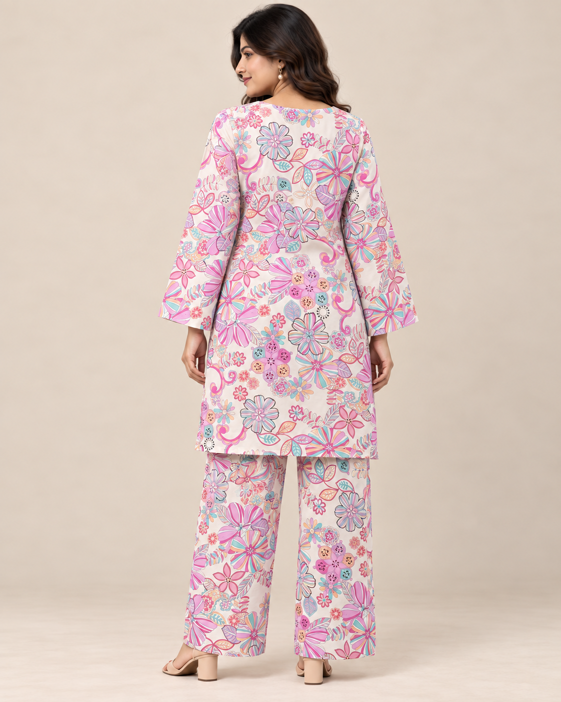 Pastel Bloom Ivory Floral Kurti & Palazzo Co-ord Set