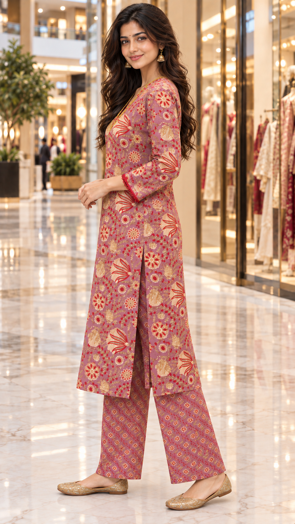 Dusty Rose Floral Kurta & Palazzo Set | Gulbahar