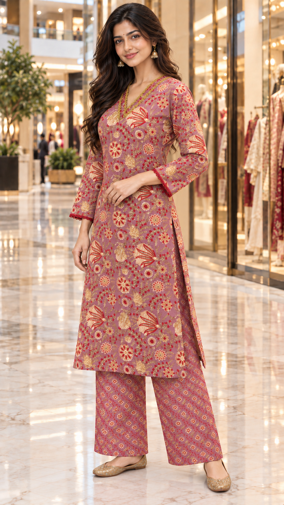 Dusty Rose Floral Kurta & Palazzo Set | Gulbahar
