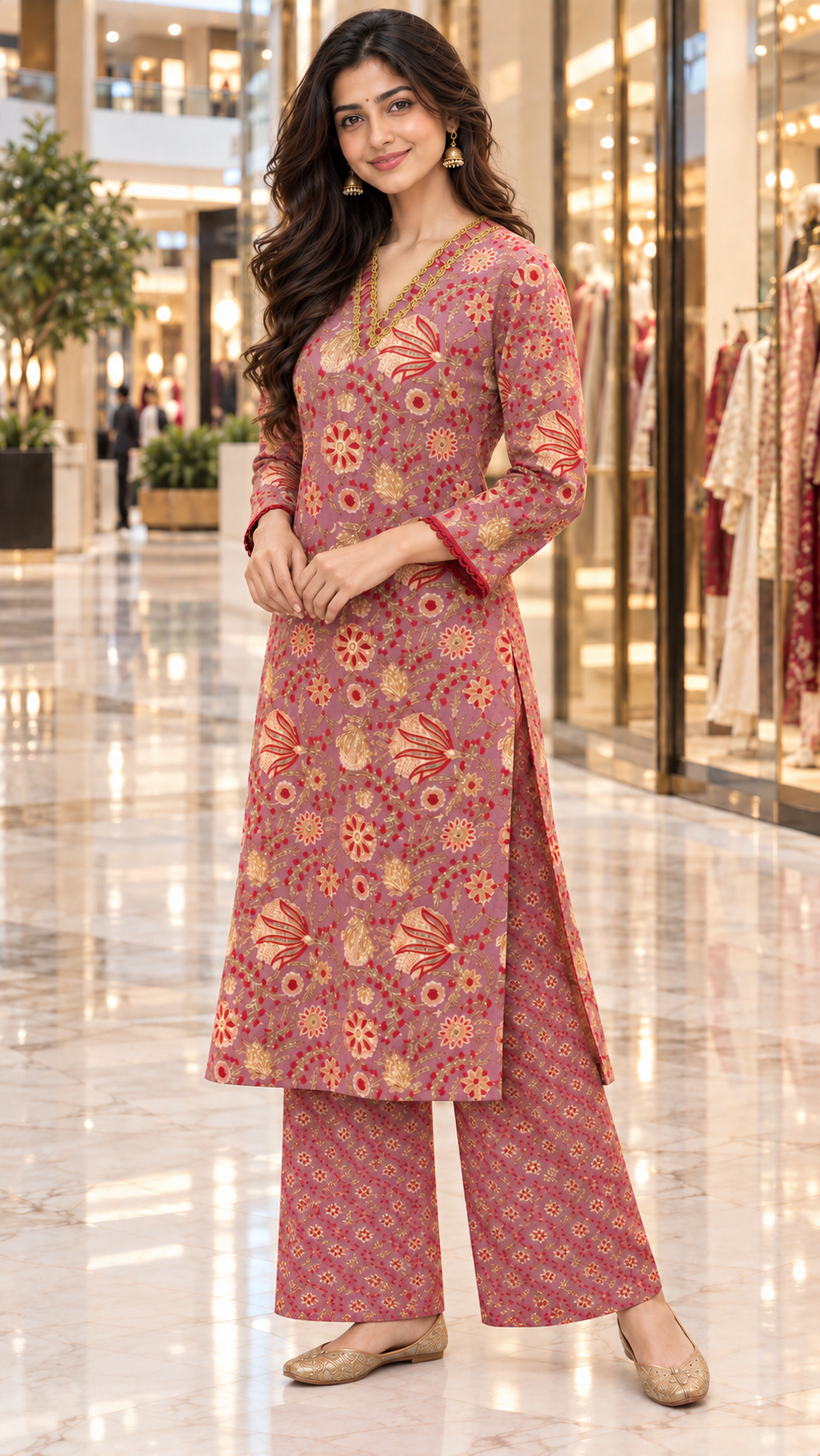 Dusty Rose Floral Kurta & Palazzo Set | Gulbahar