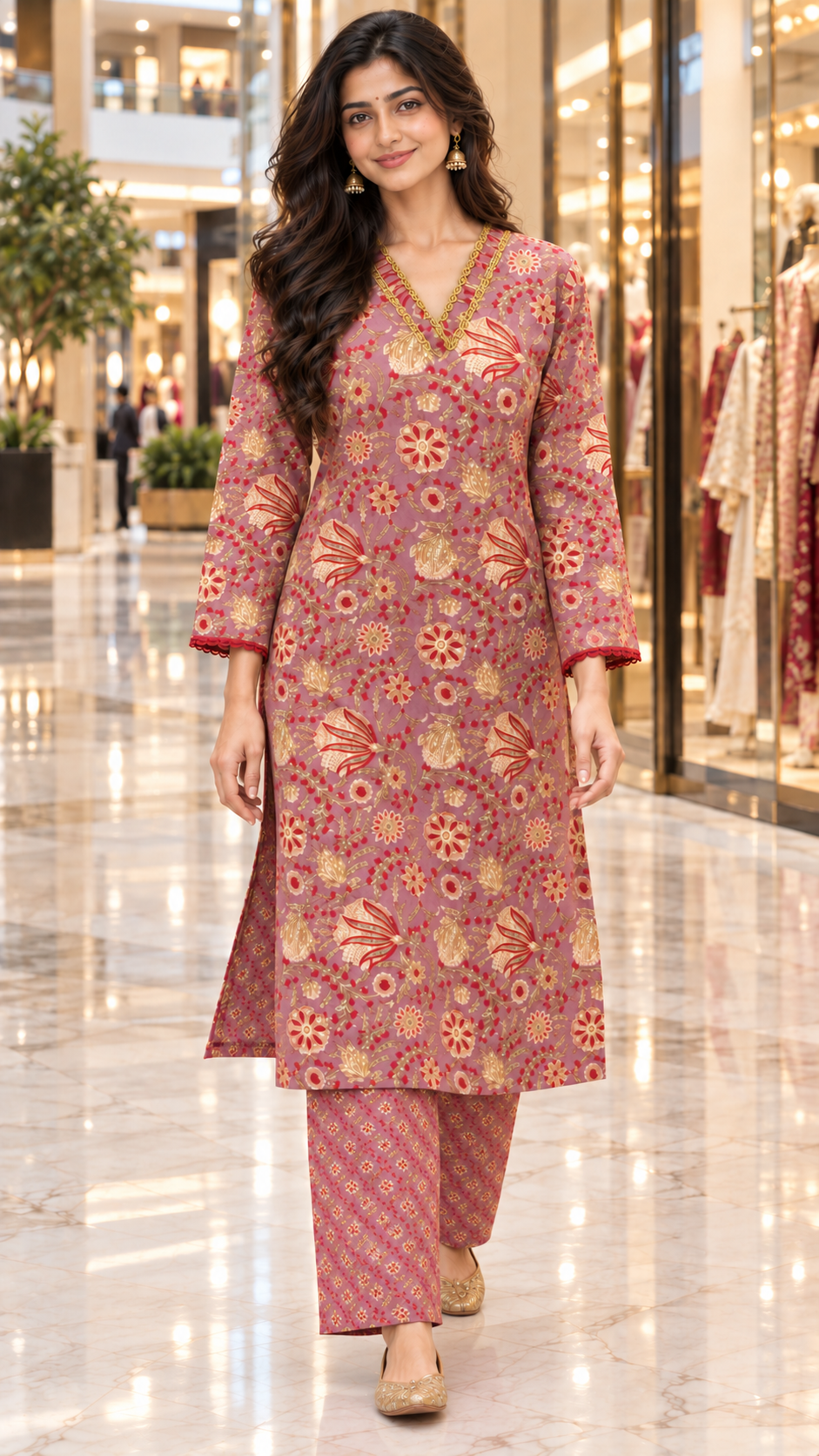 Dusty Rose Floral Kurta & Palazzo Set | Gulbahar
