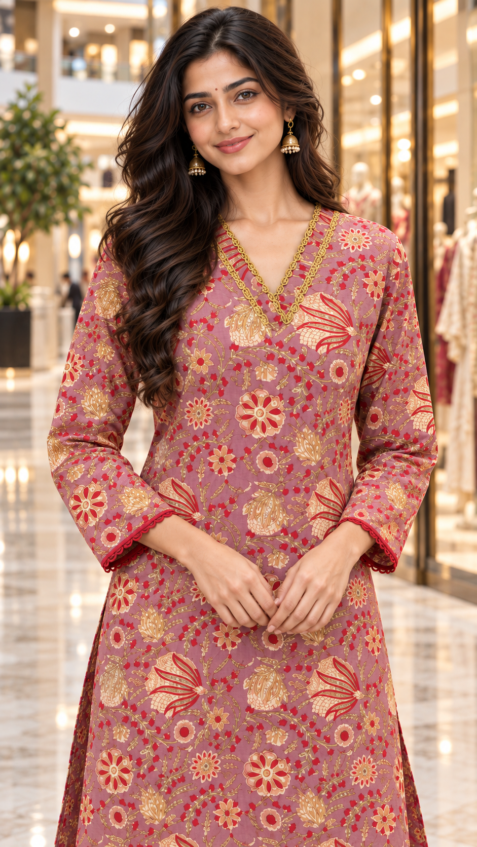 Dusty Rose Floral Kurta & Palazzo Set | Gulbahar