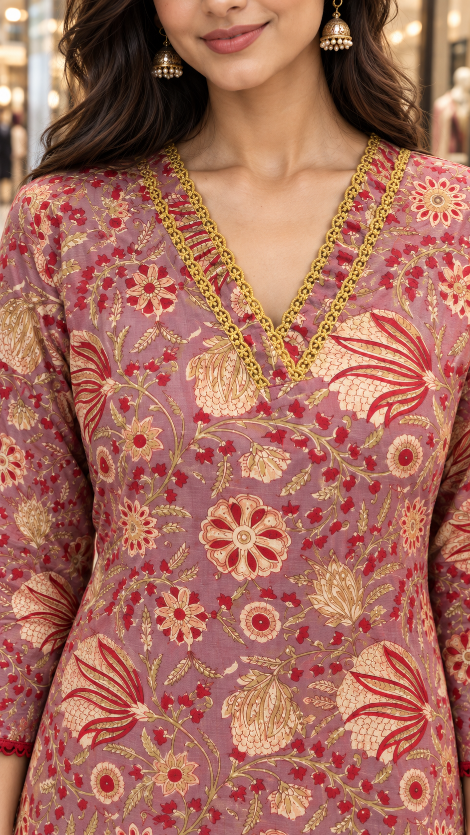 Dusty Rose Floral Kurta & Palazzo Set | Gulbahar