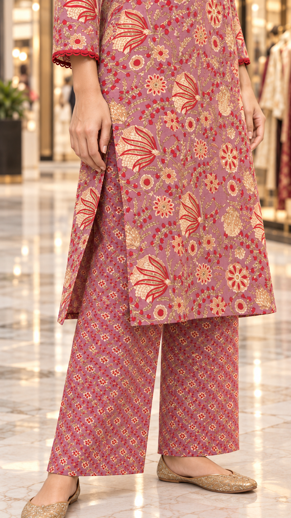 Dusty Rose Floral Kurta & Palazzo Set | Gulbahar
