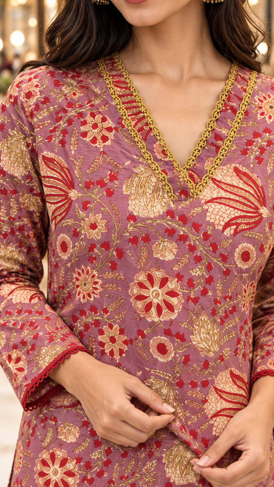 Dusty Rose Floral Kurta & Palazzo Set | Gulbahar