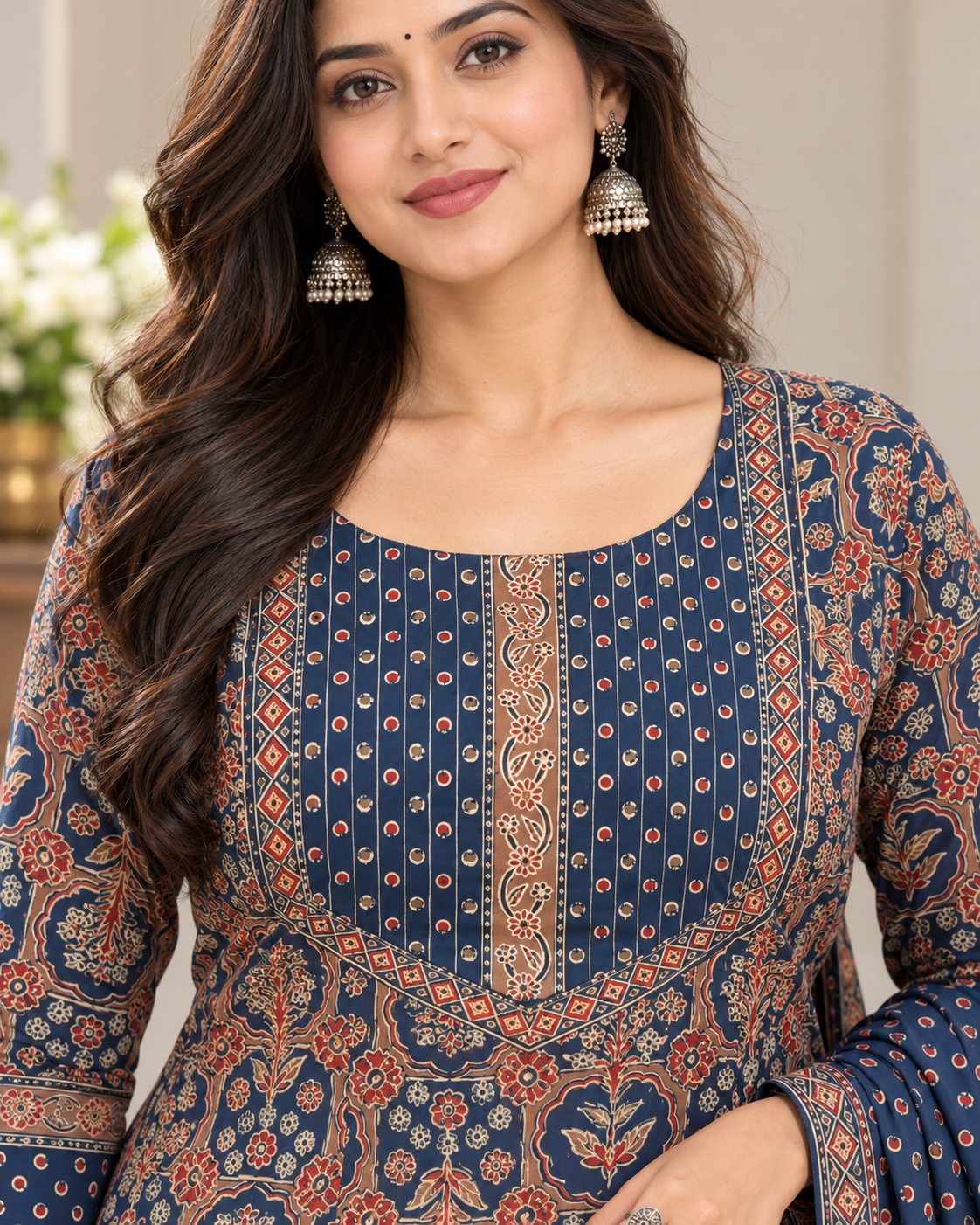 Navy Floral Kurta Palazzo Set with Dupatta | Neelara