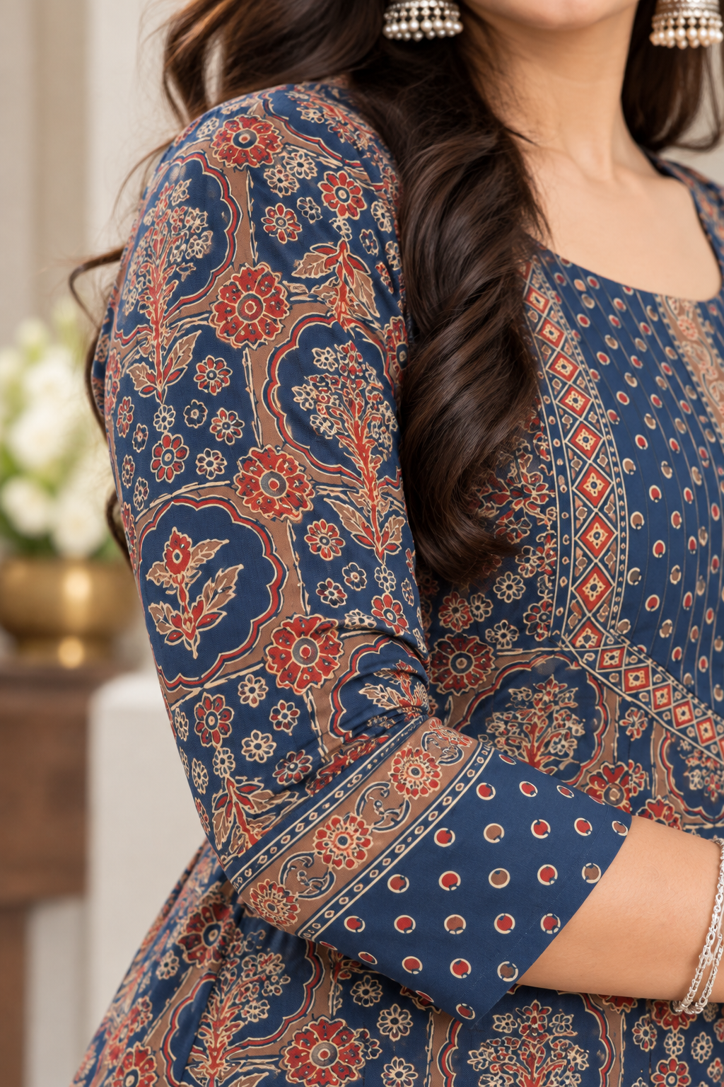 Navy Floral Kurta Palazzo Set with Dupatta | Neelara