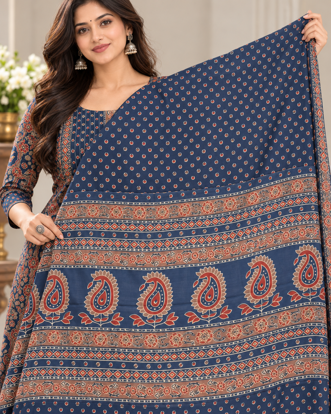 Navy Floral Kurta Palazzo Set with Dupatta | Neelara
