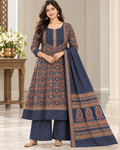 Navy Floral Kurta Palazzo Set with Dupatta | Neelara