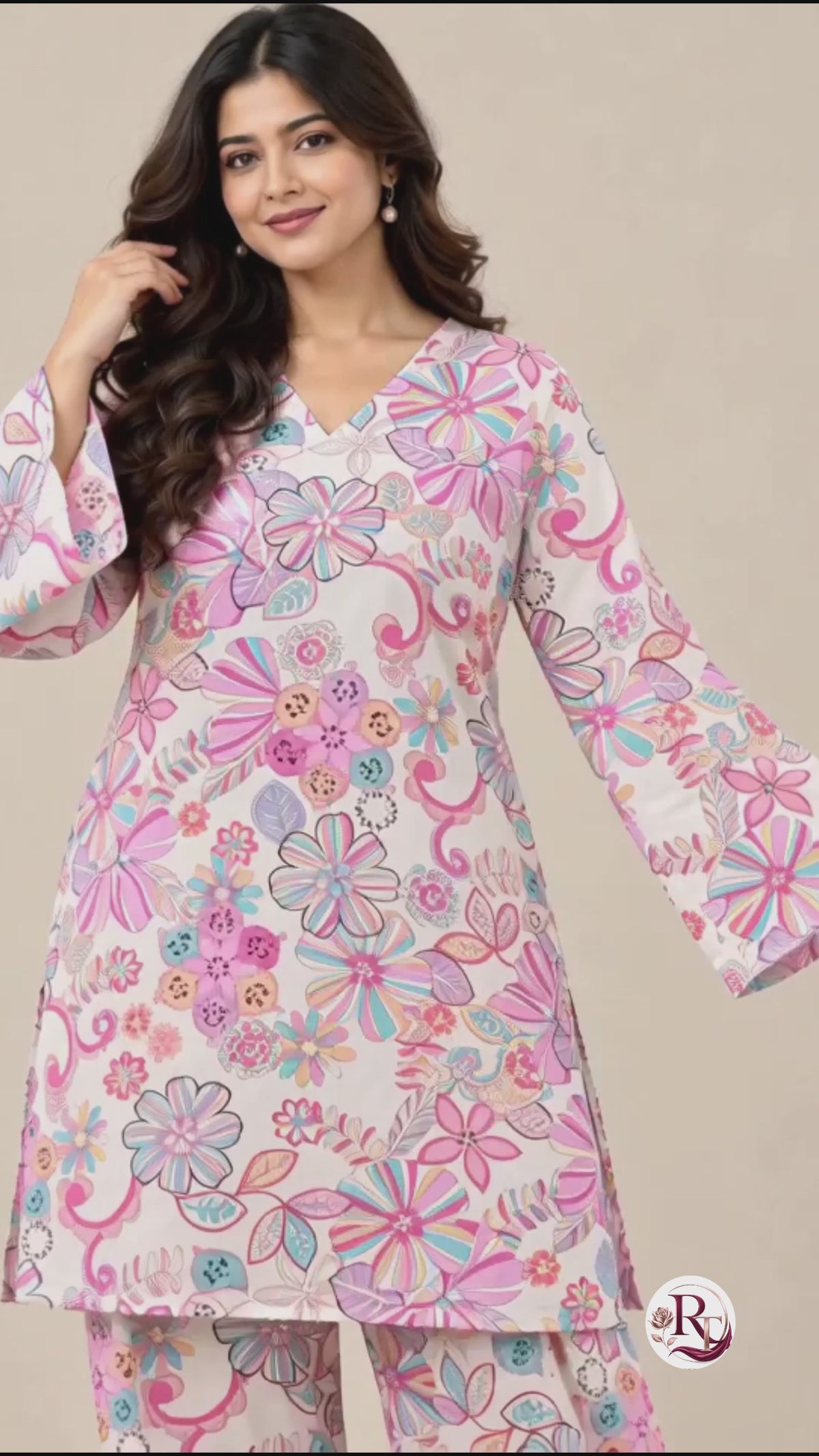 Pastel Bloom Ivory Floral Kurti & Palazzo Co-ord Set