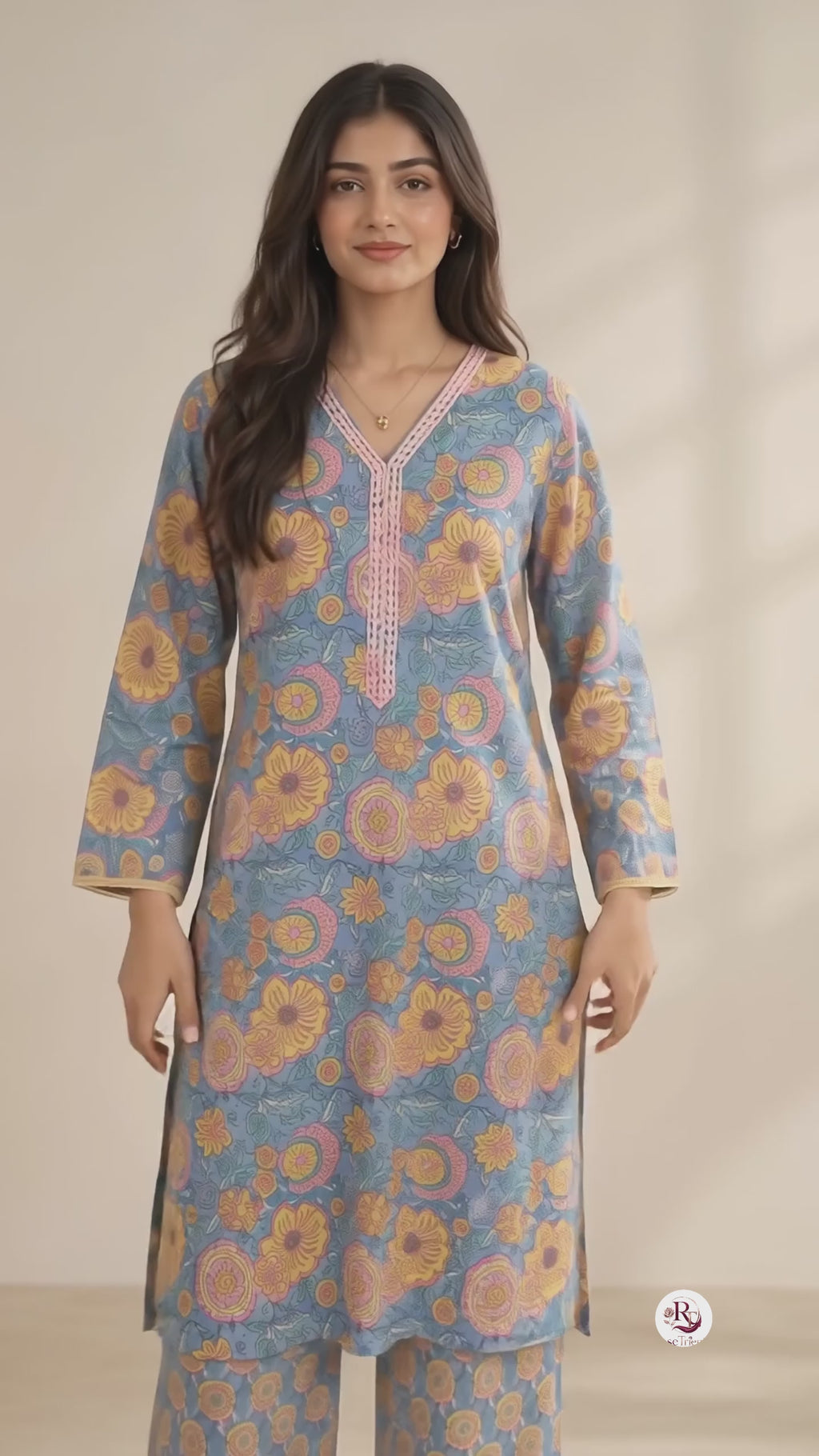 🌼💙 Sunehri Bloom Blue Floral Kurta & Palazzo Set 💙🌼