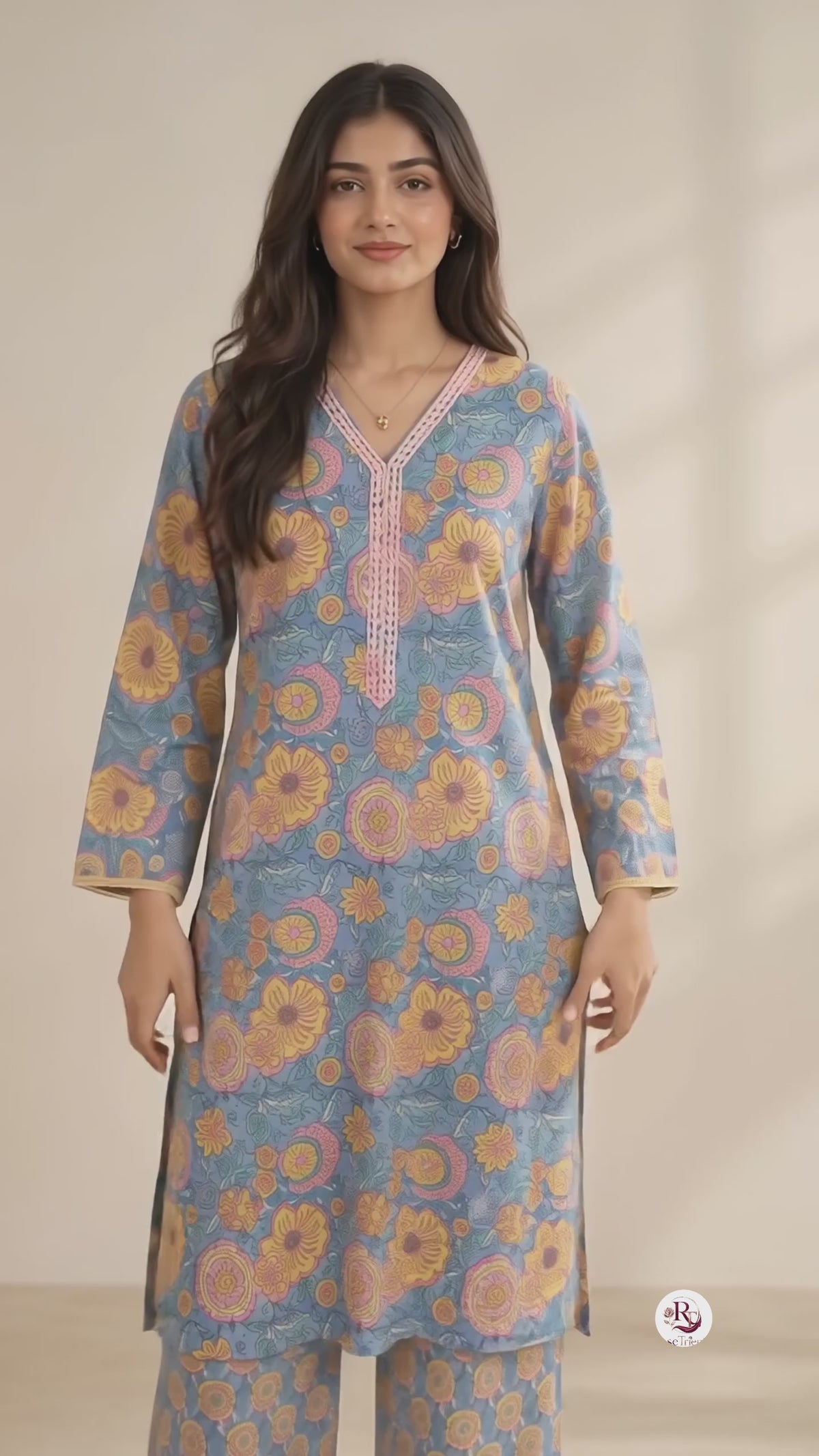 🌼💙 Sunehri Bloom Blue Floral Kurta & Palazzo Set 💙🌼