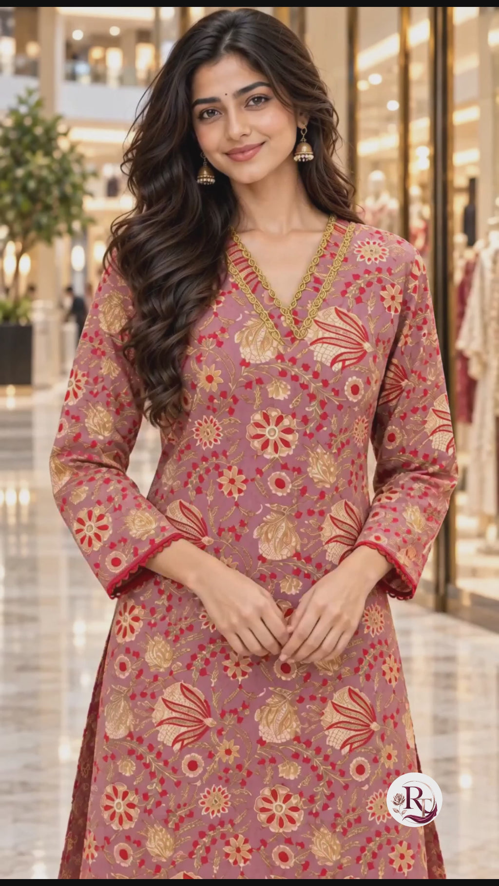Dusty Rose Floral Kurta & Palazzo Set | Gulbahar